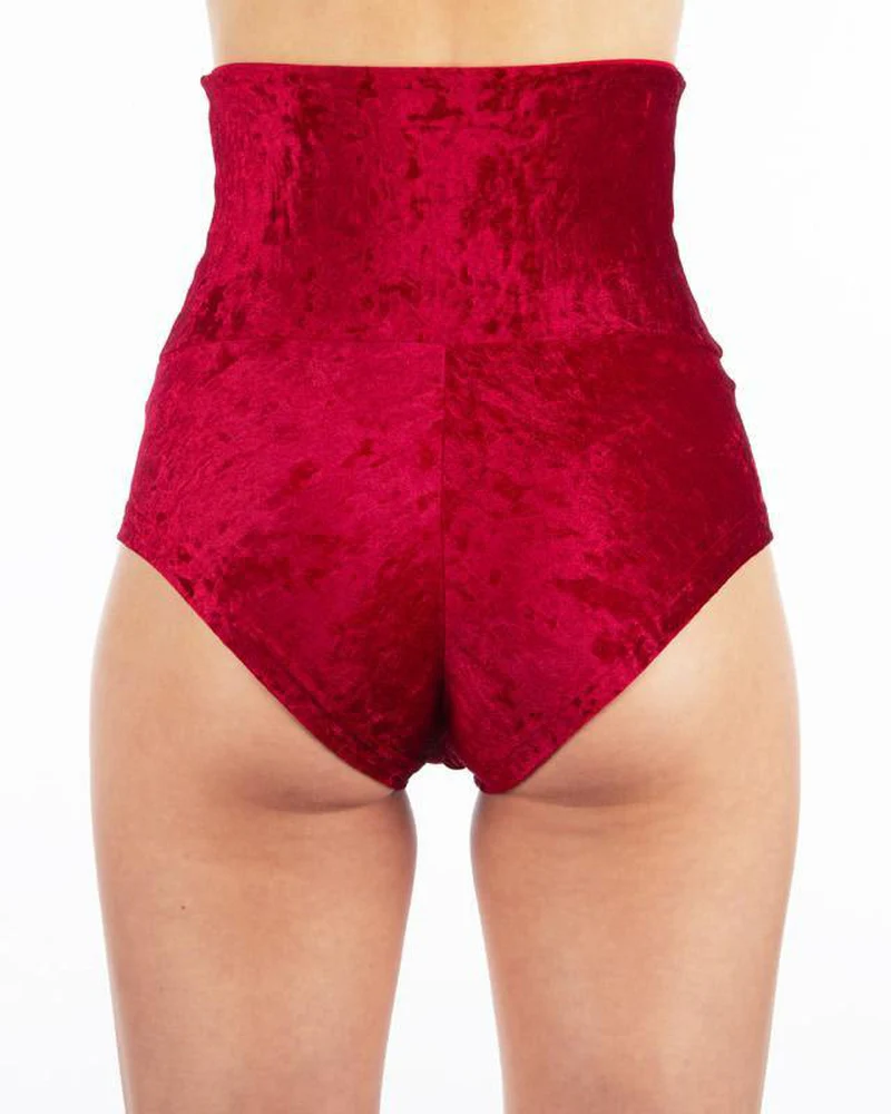 Dragonfly Betty High-Waisted Shorts - Velvet Red - Image 2