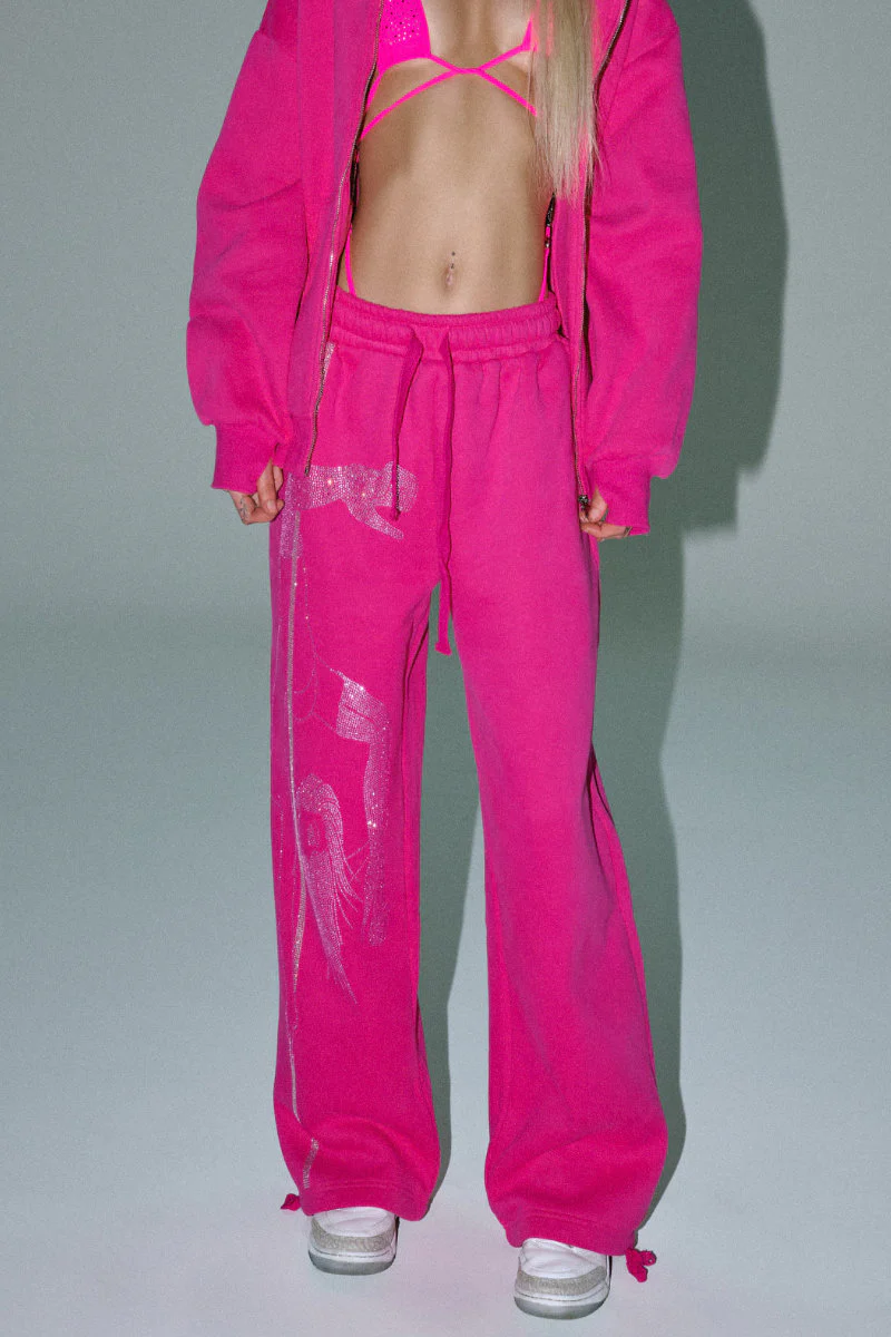 CXIX Anime Pole Dancer Wide Leg Sweatpants – Pink Rhinestone