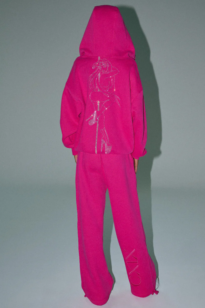 CXIX Anime Pole Dancer Wide Leg Sweatpants – Pink Rhinestone - Image 3