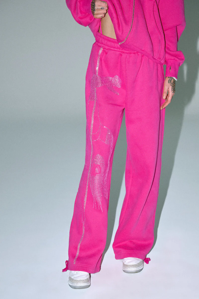 CXIX Anime Pole Dancer Wide Leg Sweatpants – Pink Rhinestone - Image 4