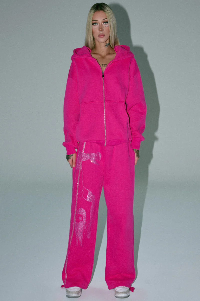CXIX Anime Pole Dancer Zip Up Hoodie – Pink Rhinestone - Image 3