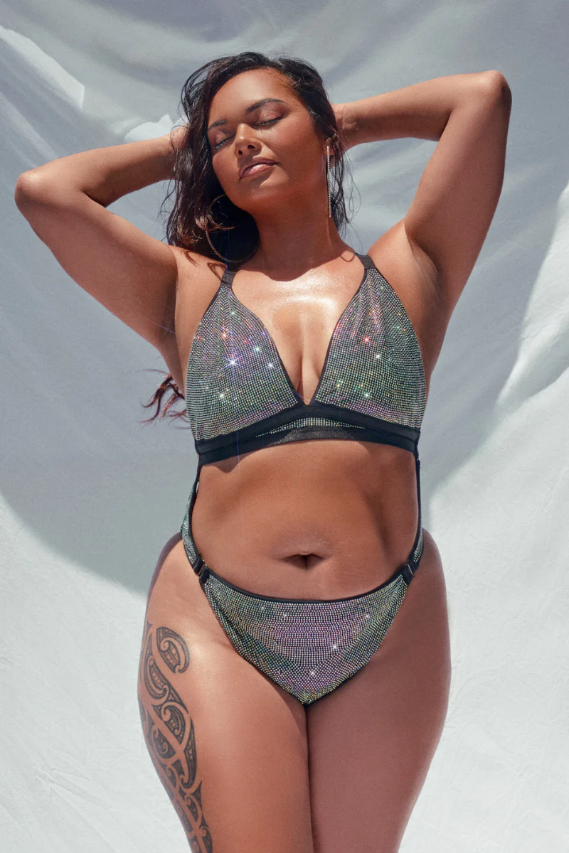 CXIX Aphrodite Bodysuit - Black Iridescent Rhinestone Drip - Image 5
