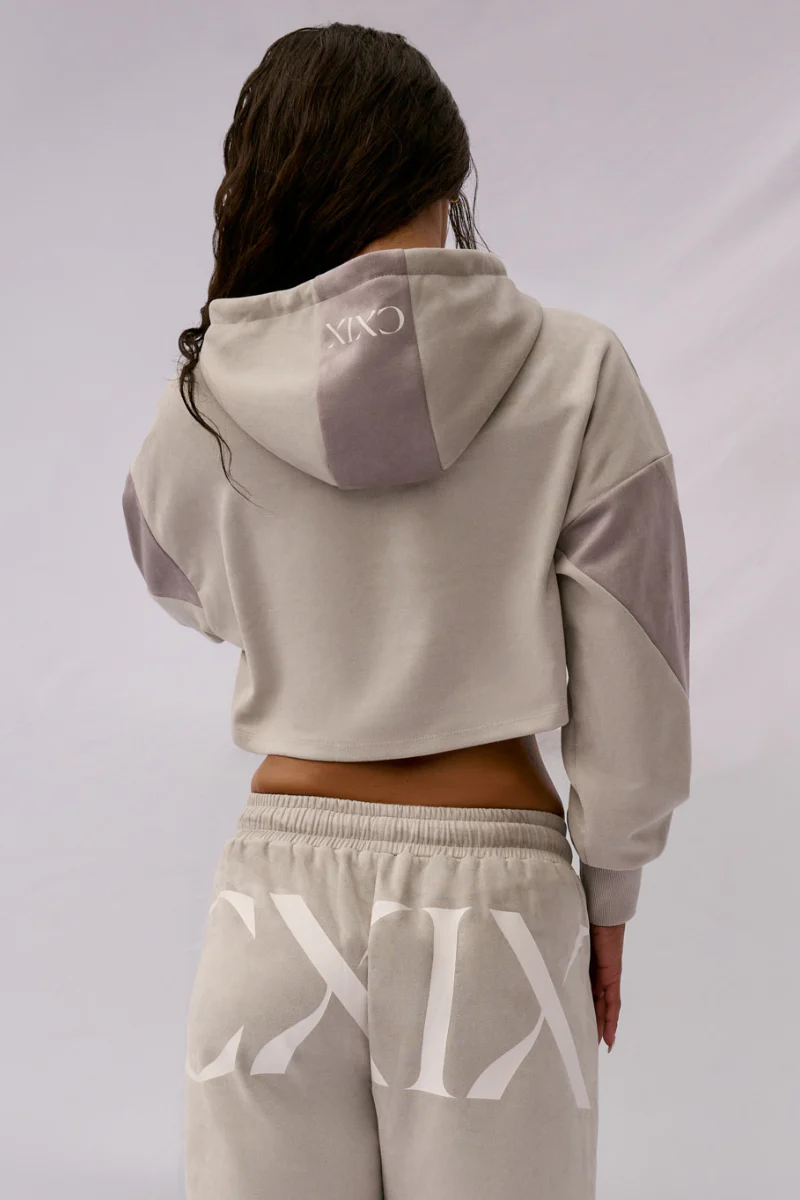 CXIX CLOUD CONTOUR Faux Suede Crop Hoodie - Wavey Grey - Image 2