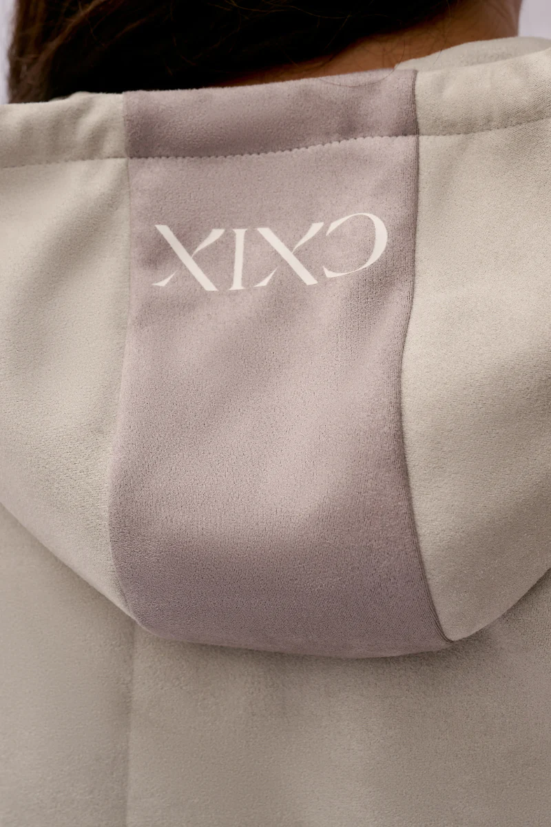 CXIX CLOUD CONTOUR Faux Suede Crop Hoodie - Wavey Grey - Image 4