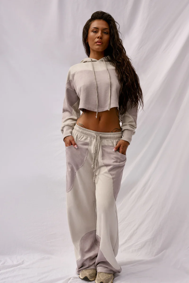 CXIX CLOUD CONTOUR Faux Suede Crop Hoodie - Wavey Grey - Image 5