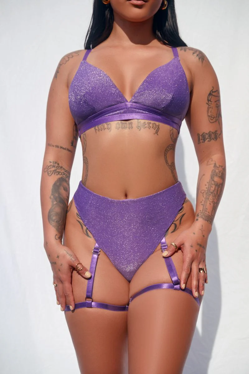 CXIX Cora High Waisted Bottoms with Garter - Esmerelda Purple - Image 4