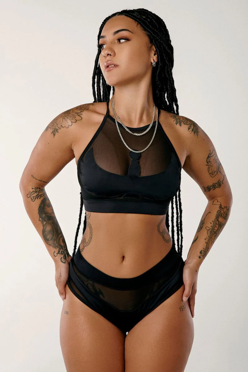 CXIX I S I S Goddess Halter Top - Black with Black Mesh - Image 2