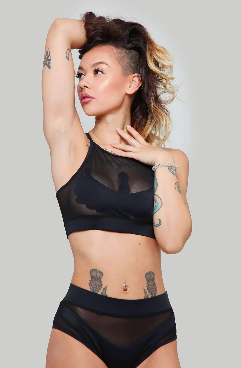 CXIX I S I S Goddess Halter Top - Black with Black Mesh - Image 3