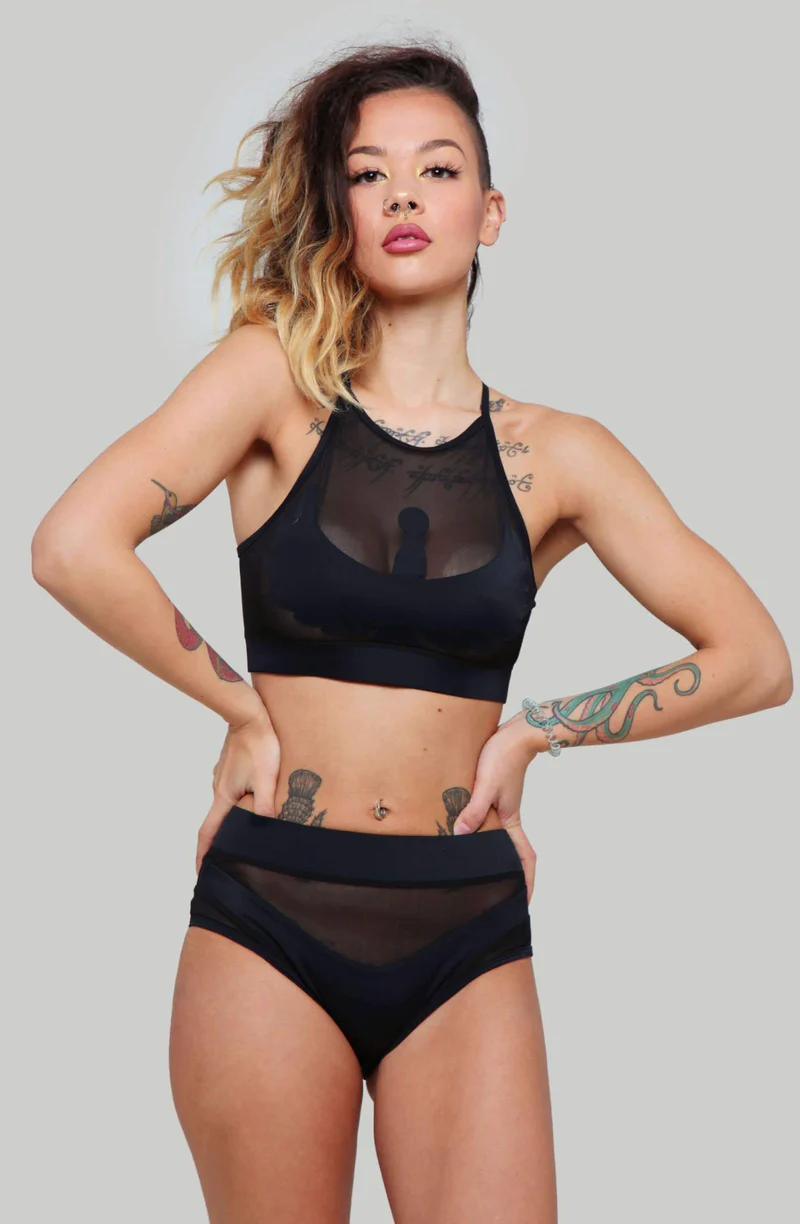 CXIX I S I S Goddess Halter Top - Black with Black Mesh - Image 4