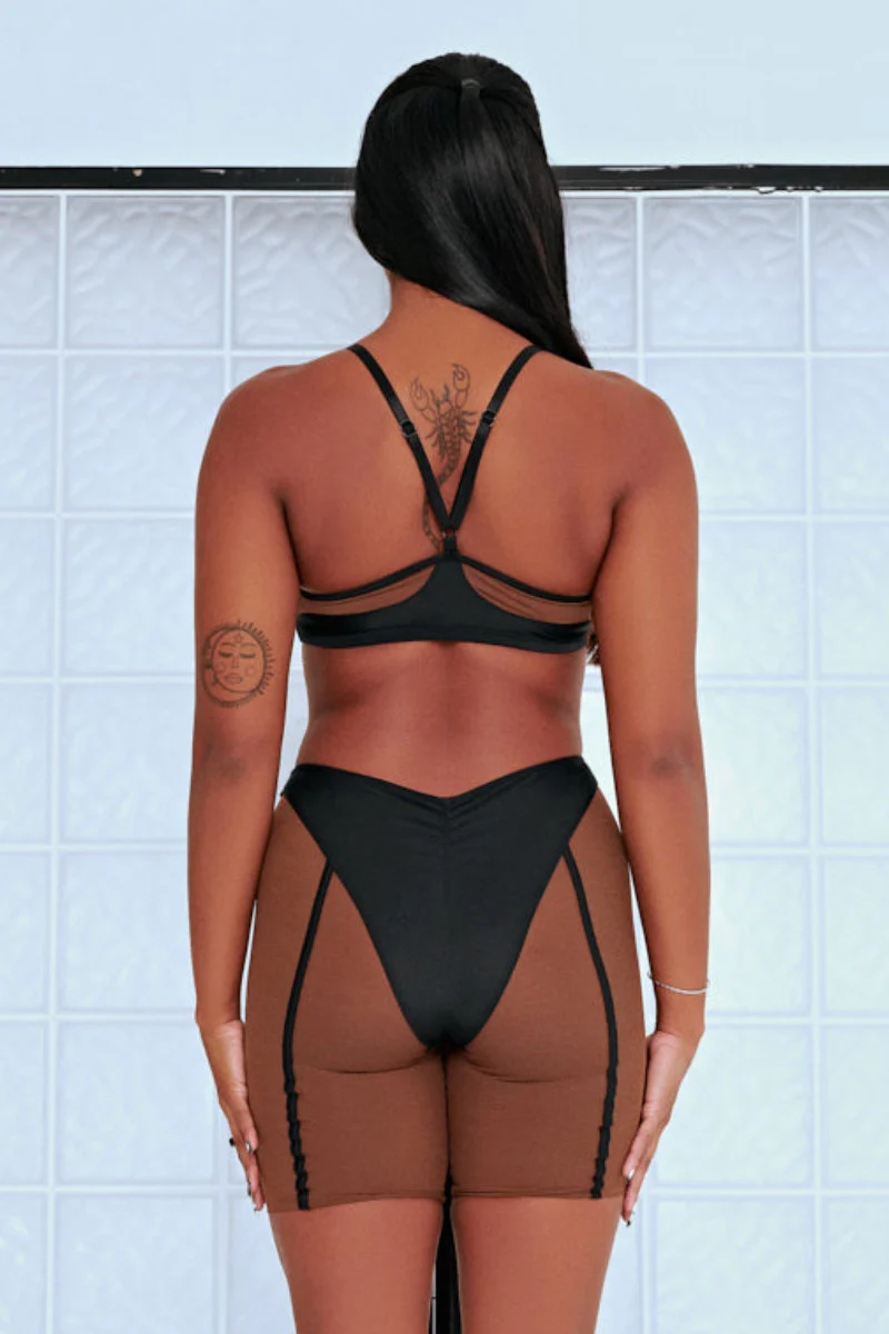 CXIX Silhouette Biker Shorts - Black with Cocoa Mesh - Image 4