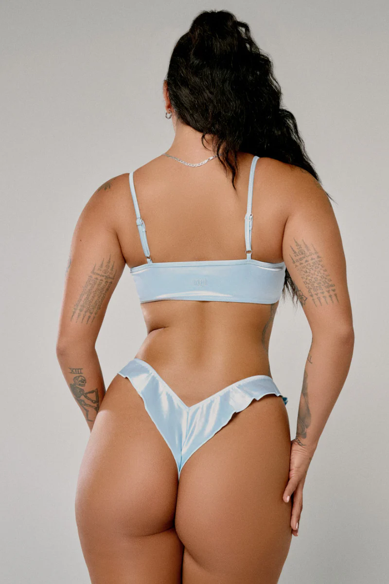 CXIX X HOAH Pillowtalk Ruffle Scoop Top - Blue Satin - Image 2