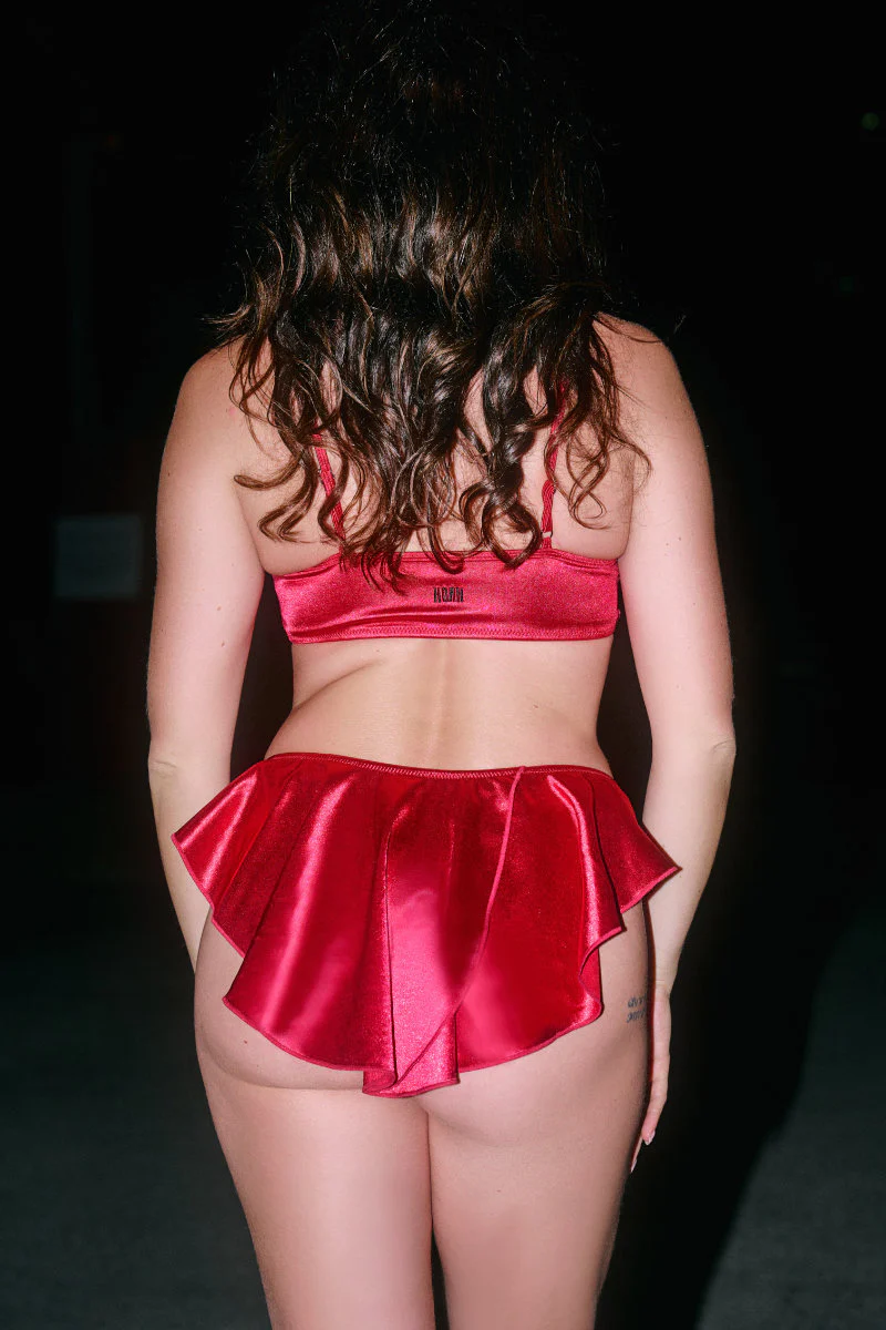 CXIX X HOAH Pillowtalk Ruffle Scoop Top - Red Satin - Image 2