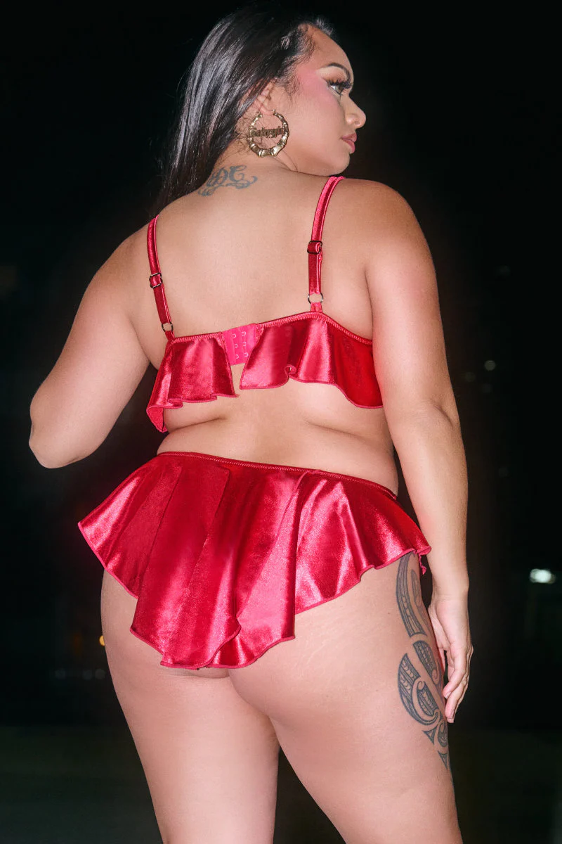 CXIX X HOAH Pillowtalk Ruffle Scoop Top - Red Satin - Image 6