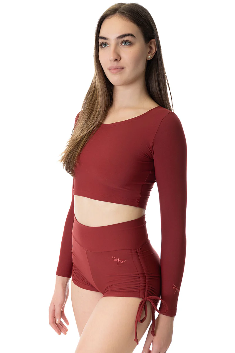 Dragonfly Emma High-Waisted Drawstring Shorts - Burgundy - Image 3
