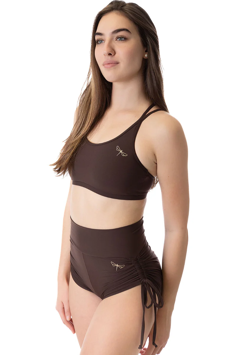 Dragonfly Emma High-Waisted Drawstring Shorts - Espresso - Image 3