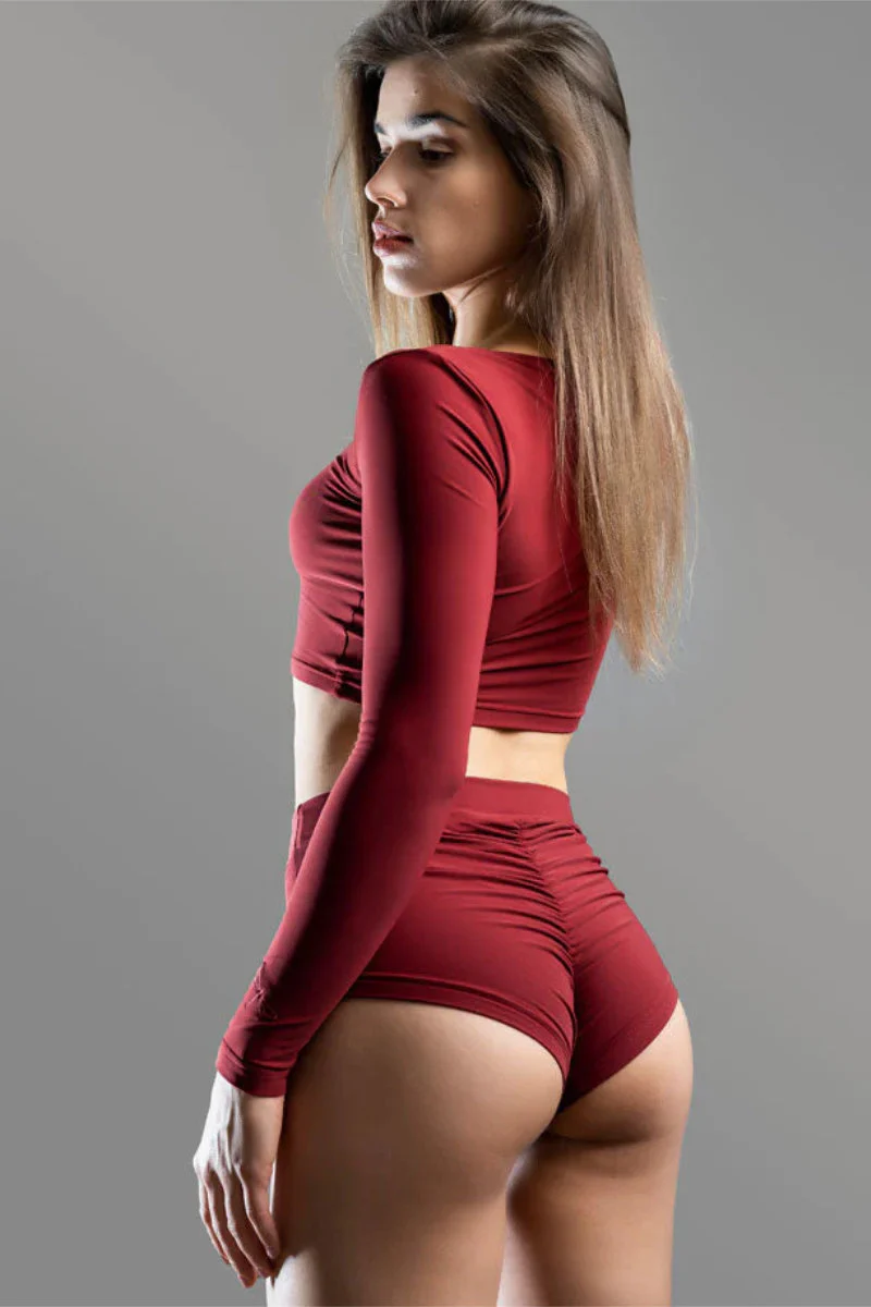 Dragonfly Lola High-Waisted Shorts - Burgundy - Image 3
