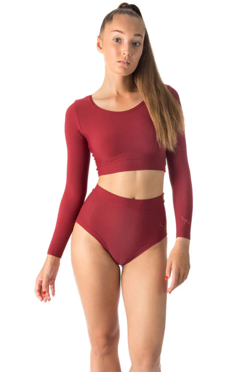 Dragonfly Lola High-Waisted Shorts - Burgundy - Image 4