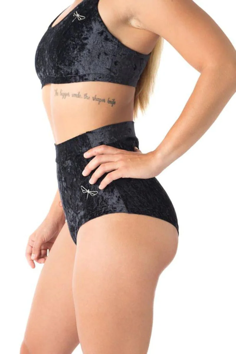 Dragonfly Lola High-Waisted Shorts - Velvet Black - Image 3