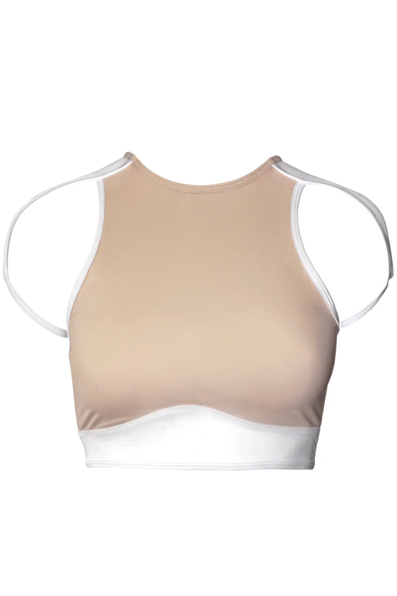 Hamade Activewear High Scoop Neck Crop Top - Beige - Image 5