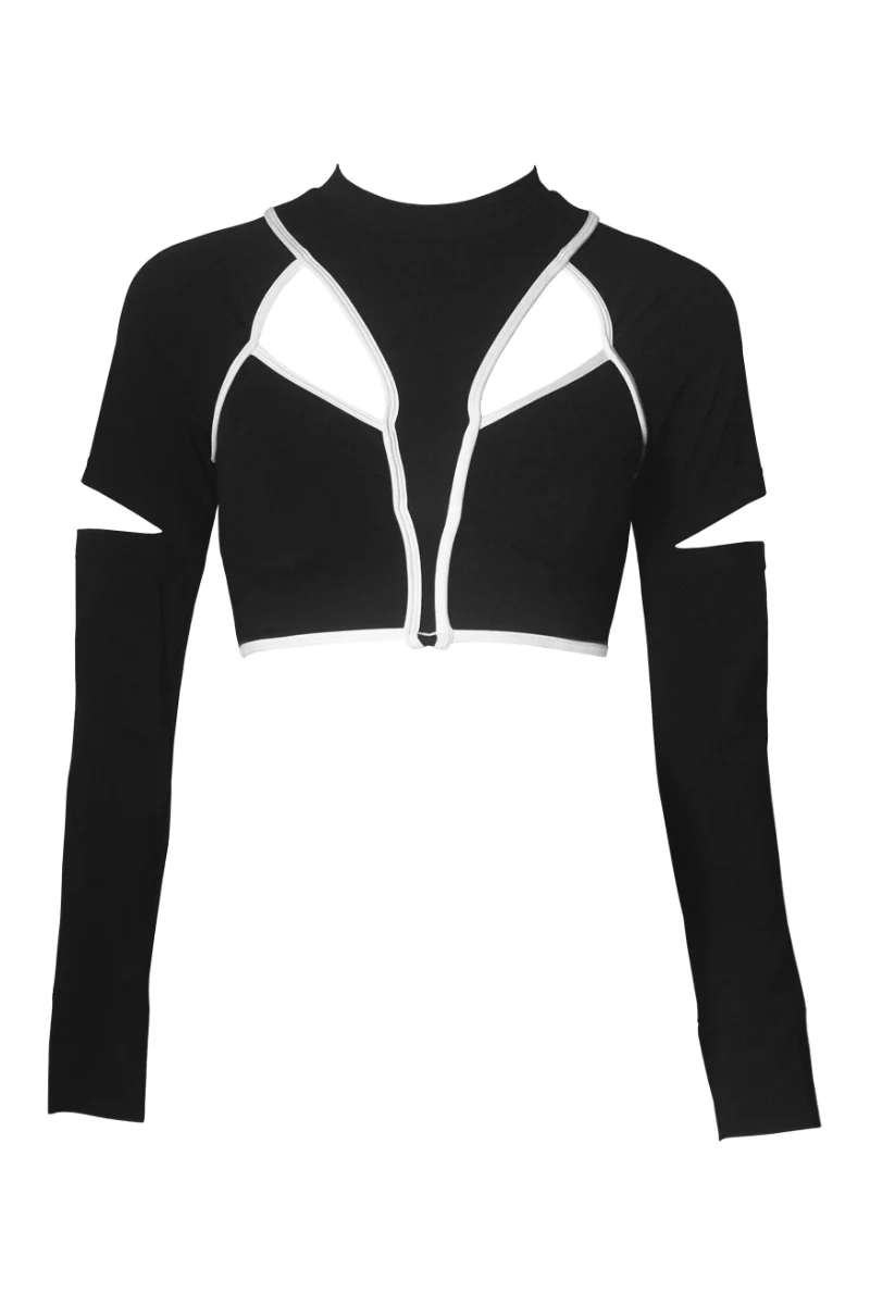 Hamade Activewear Scoop Neck Long Sleeve Top - Black/White Binding - Image 4