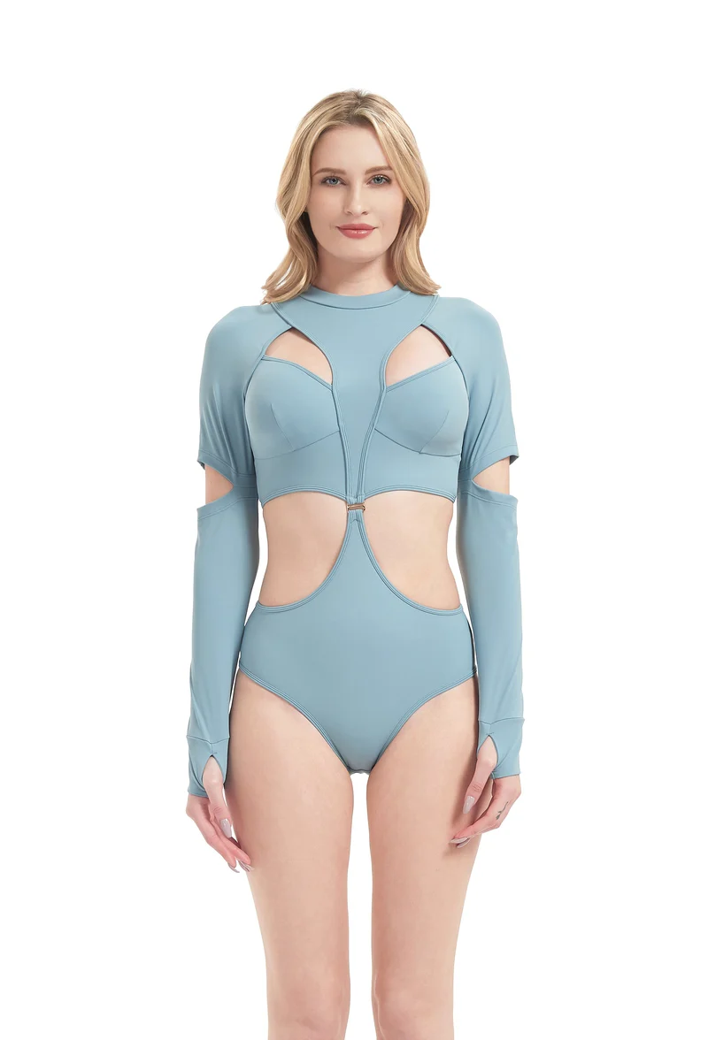Hamade Activewear Scoop Neck Long Sleeve Top - Light Blue - Image 3