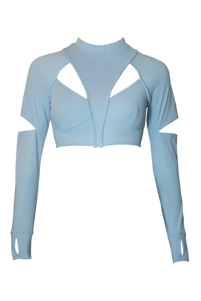 Hamade Activewear Scoop Neck Long Sleeve Top - Light Blue - Image 5