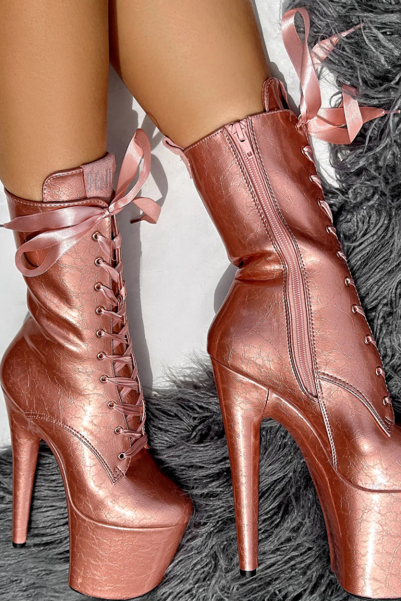 Hella Heels 8inch Boots - Rose Gold (UK2/3 ONLY)