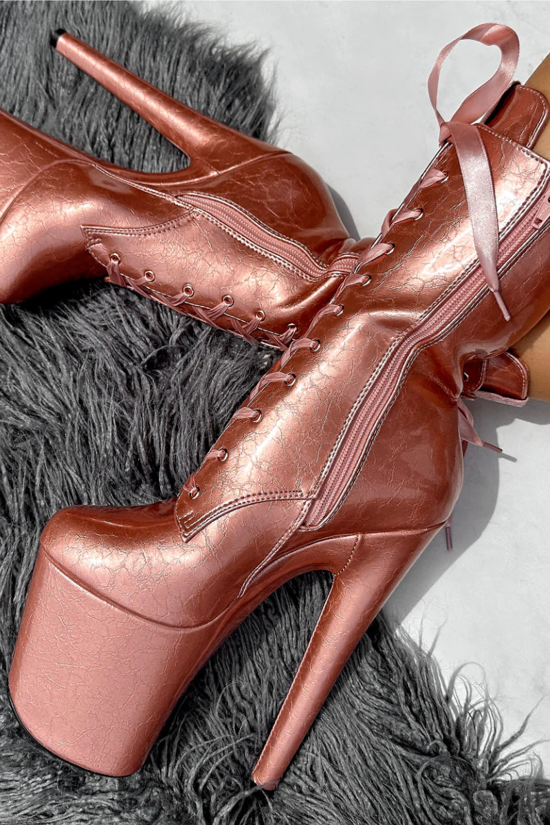 Hella Heels 8inch Boots - Rose Gold (UK2/3 ONLY) - Image 2