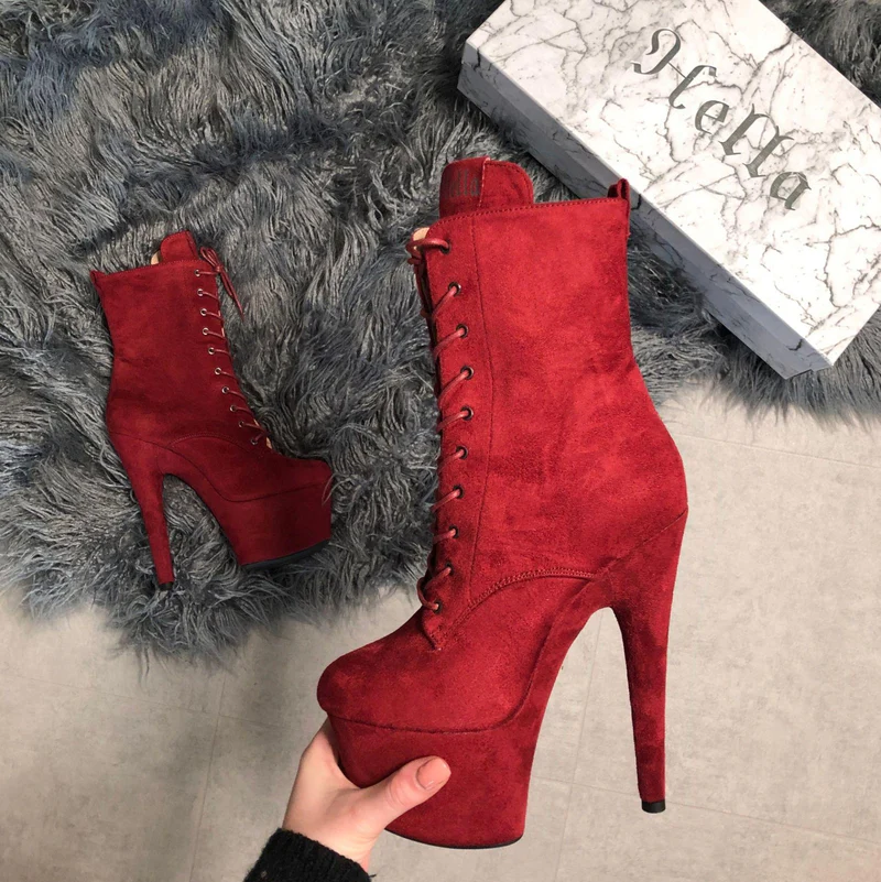 Hella Heels BabyDoll 7inch Boots - Dark Red - Image 3
