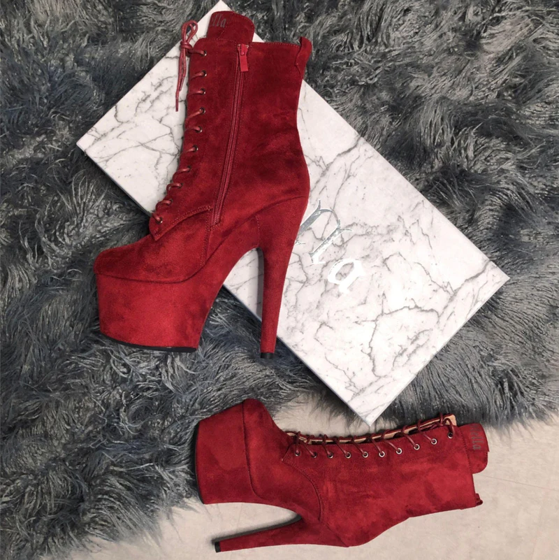Hella Heels BabyDoll 7inch Boots - Dark Red - Image 4