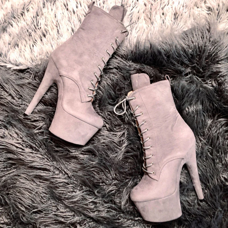 Hella Heels BabyDoll 7inch Boots - Light Grey - Image 3