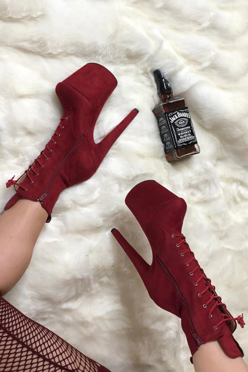 Hella Heels BabyDoll 8inch Boots - Dark Red - Image 5