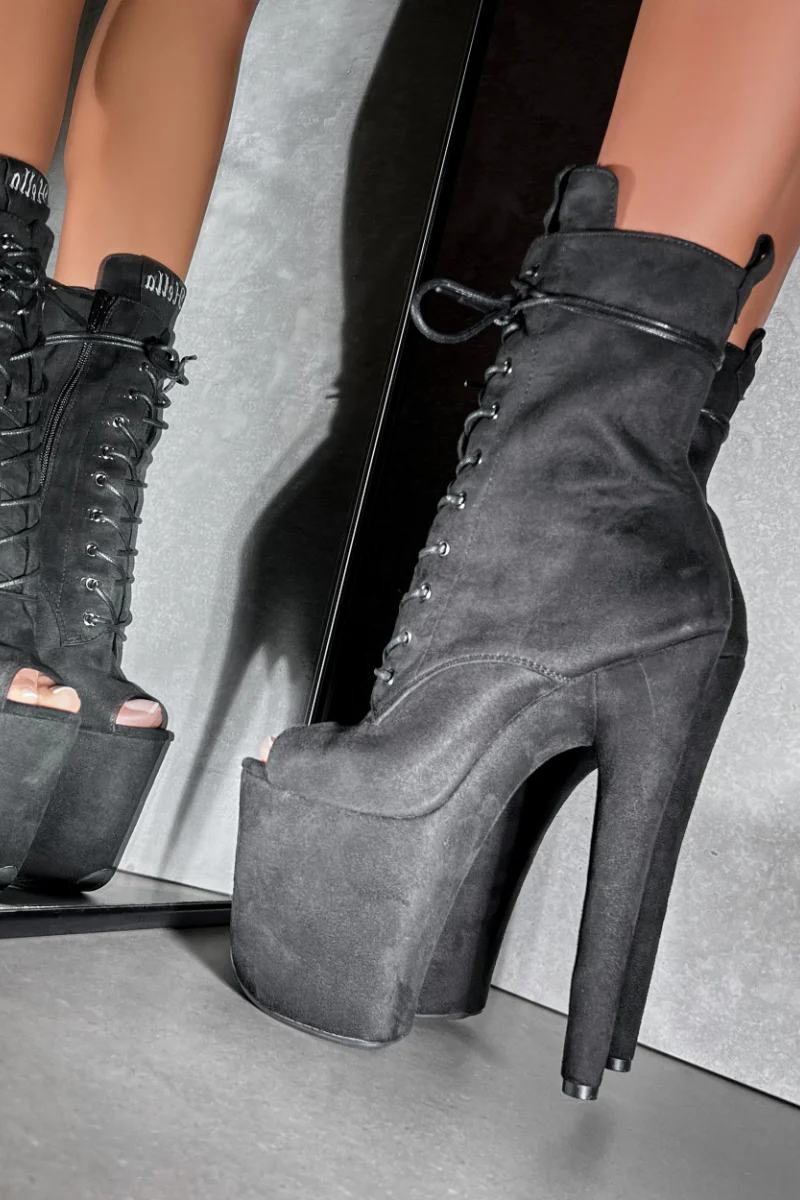 Hella Heels BabyDoll 8inch Open Toe Boots - Black