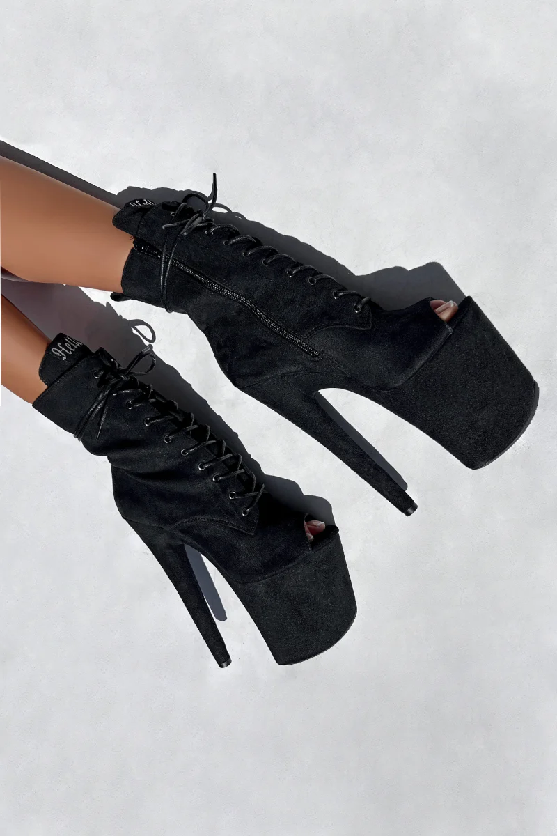 Hella Heels BabyDoll 8inch Open Toe Boots - Black - Image 3