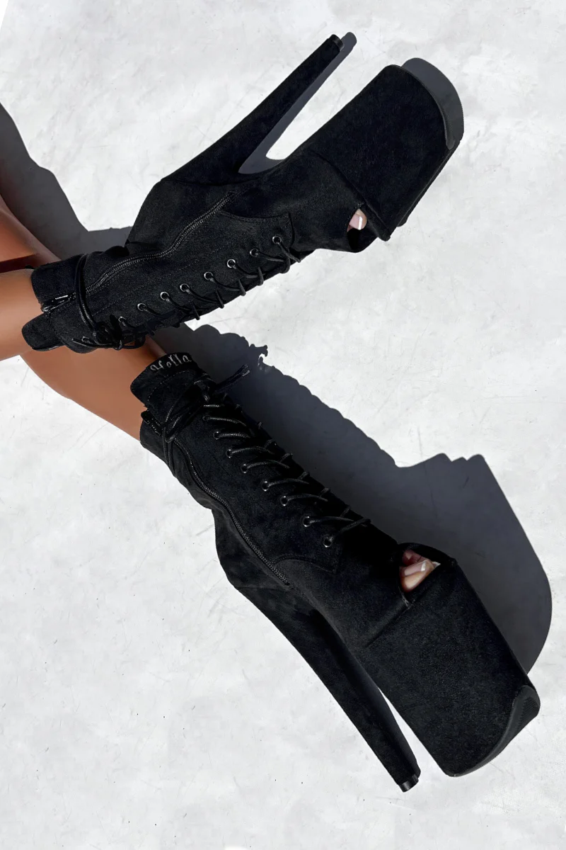 Hella Heels BabyDoll 8inch Open Toe Boots - Black - Image 4