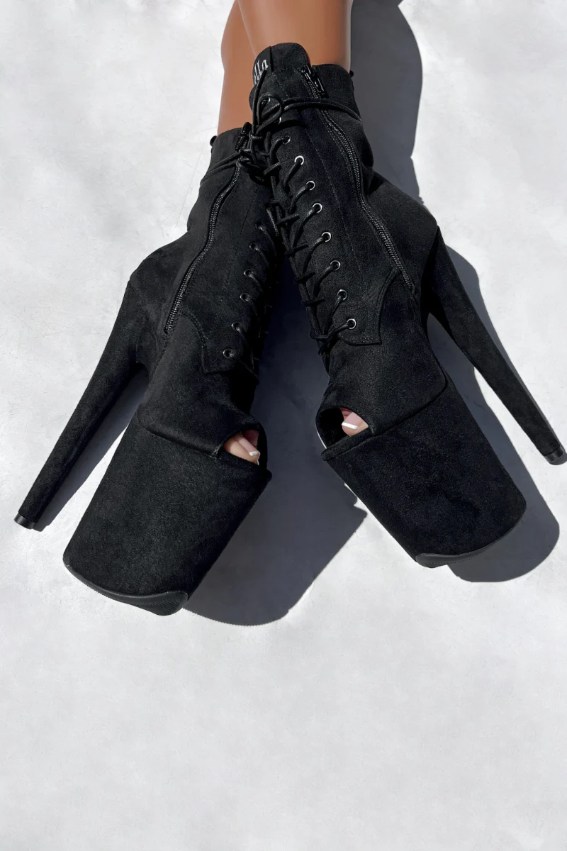 Hella Heels BabyDoll 8inch Open Toe Boots - Black - Image 5