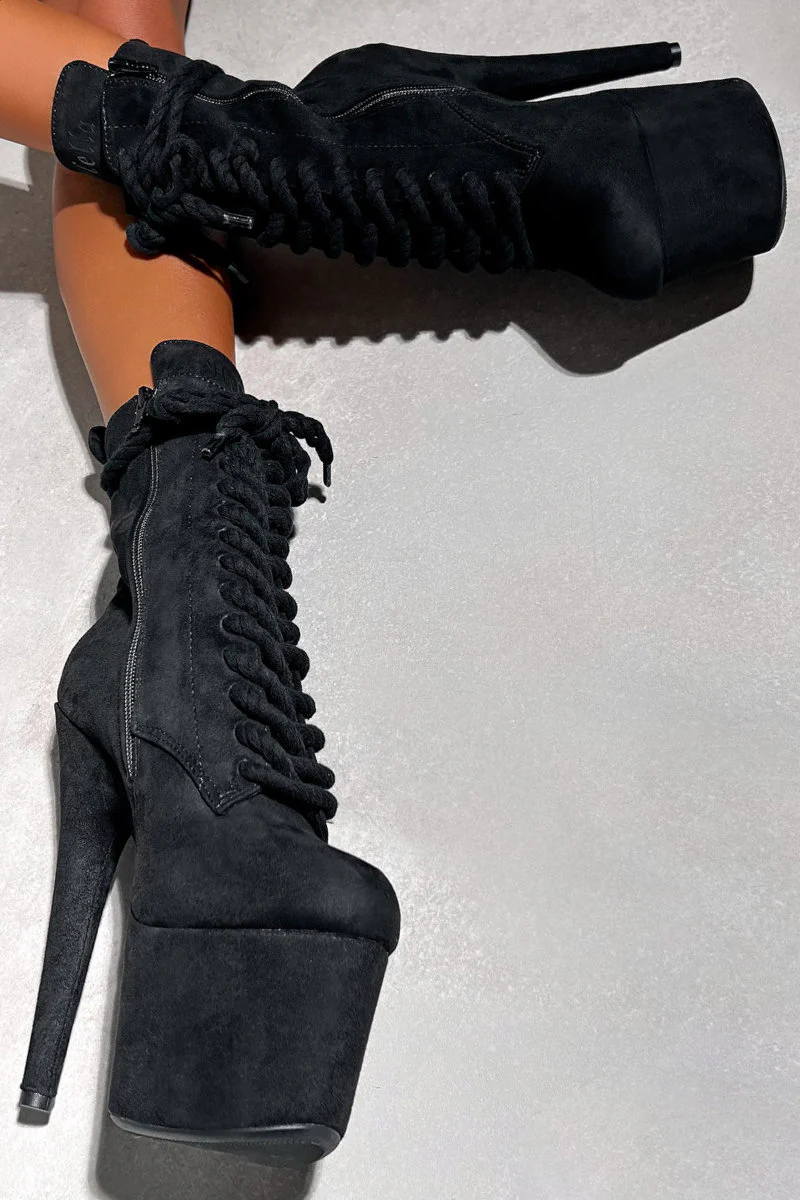 Hella Heels BabyDoll All Tied Up 7inch Boots - Black Rope - Image 4