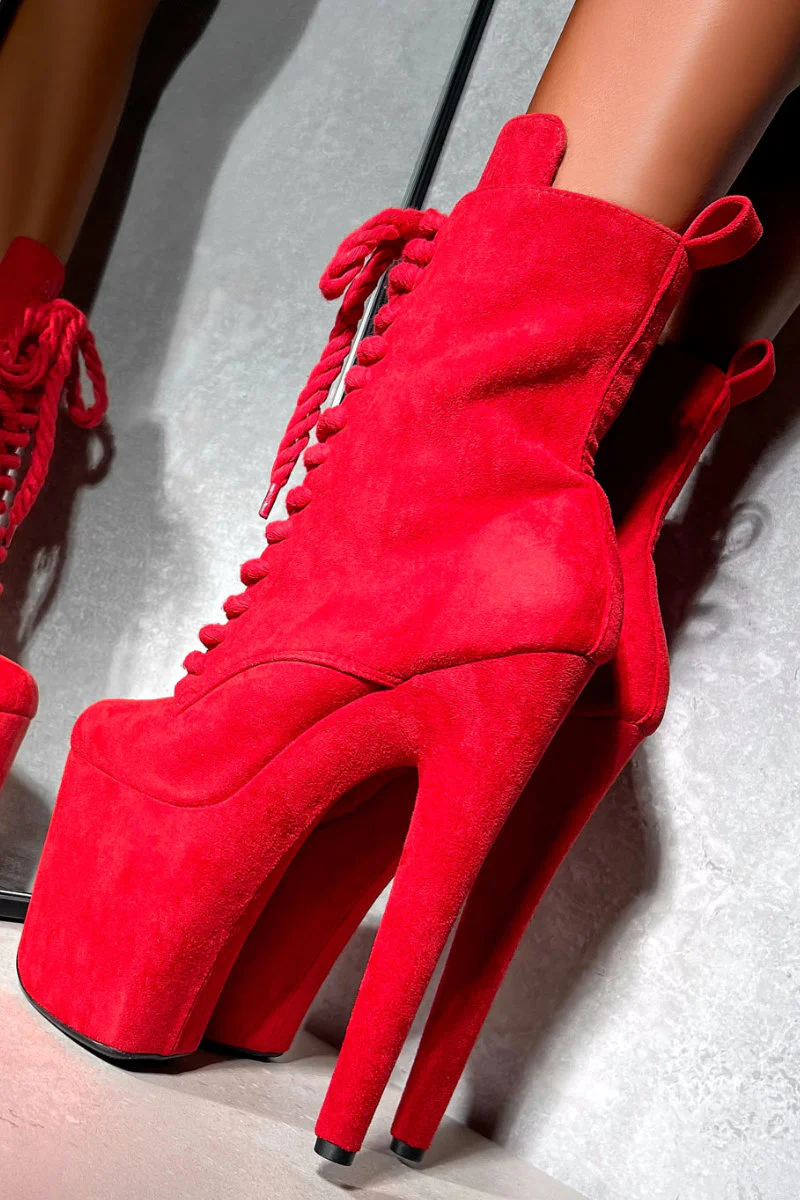 Hella Heels BabyDoll All Tied Up 8inch Boots - Red Rope - Image 2