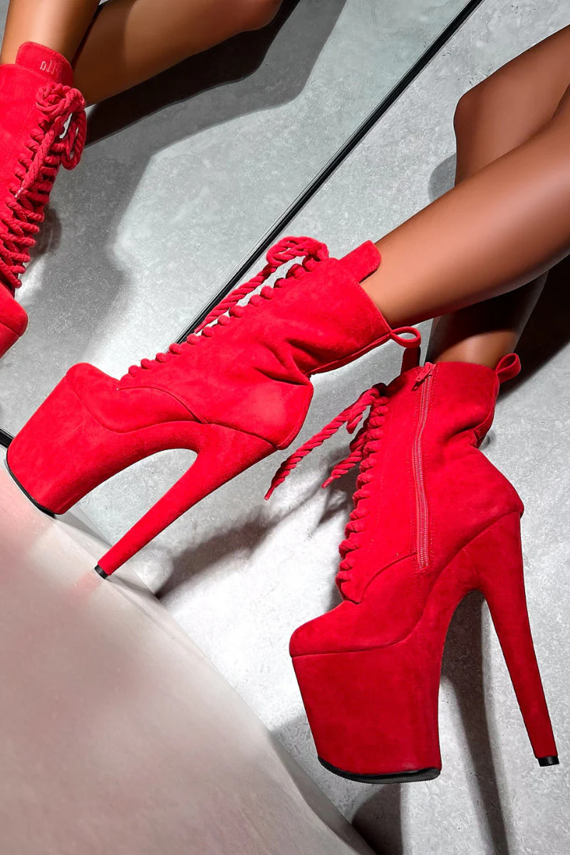 Hella Heels BabyDoll All Tied Up 8inch Boots - Red Rope - Image 3