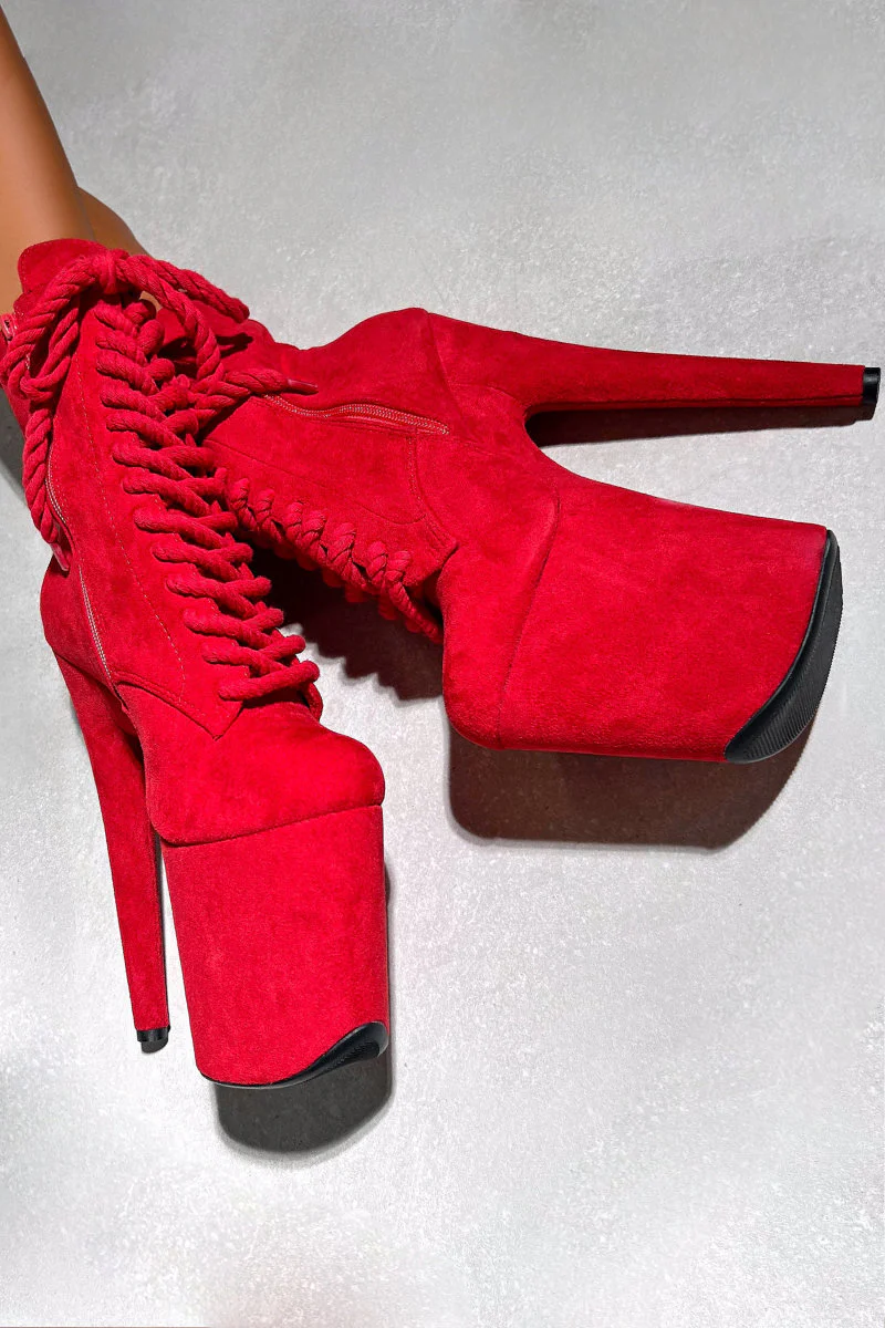 Hella Heels BabyDoll All Tied Up 8inch Boots - Red Rope - Image 4