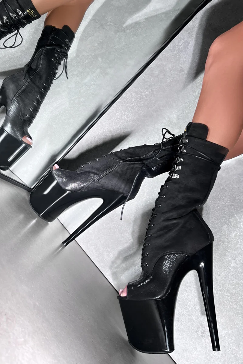 Hella Heels Blaq Kicks Open Toe 8inch Boots - Black - Image 3