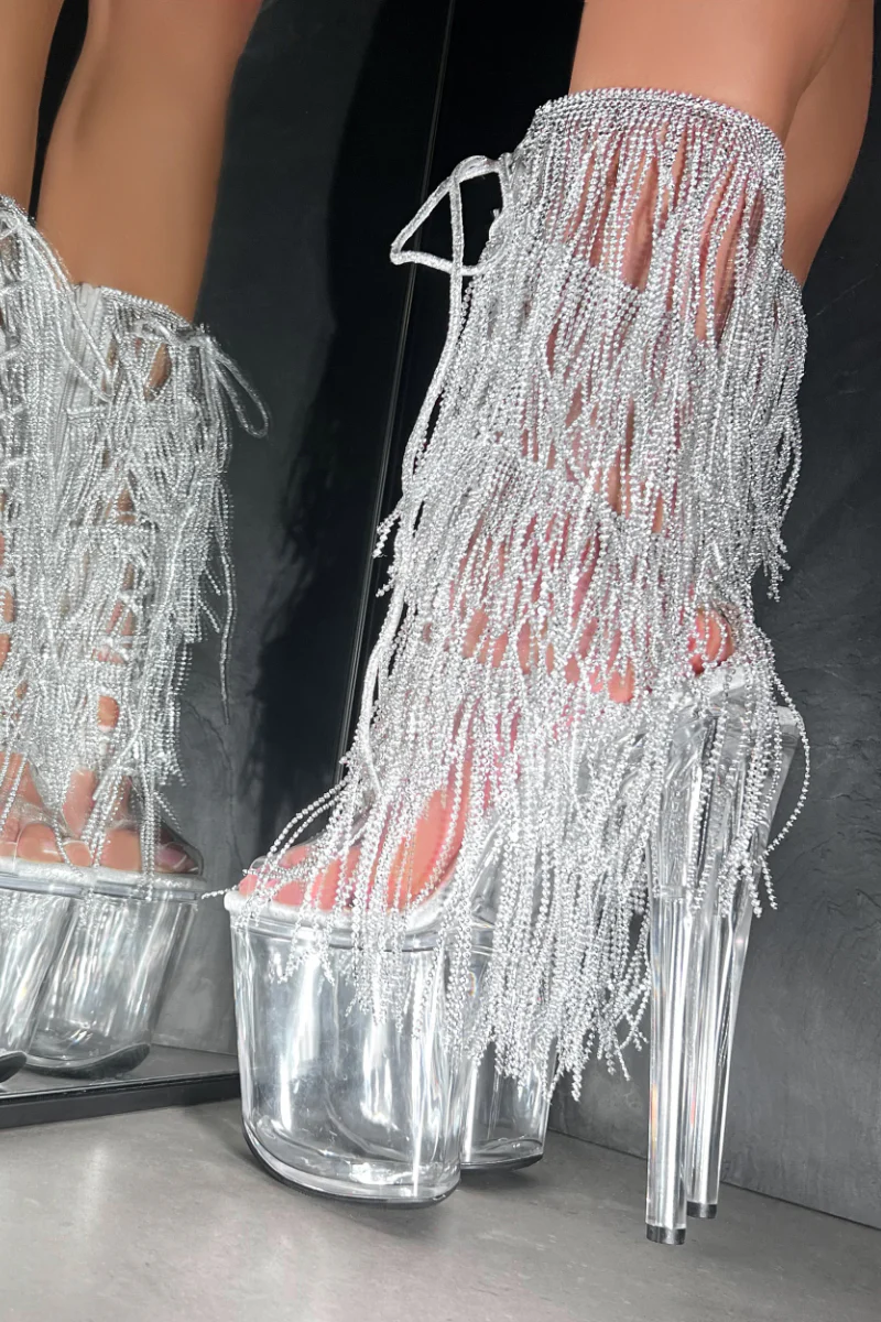 Hella Heels Chrome Cowgirl OHOT 8inch Boots - Clear
