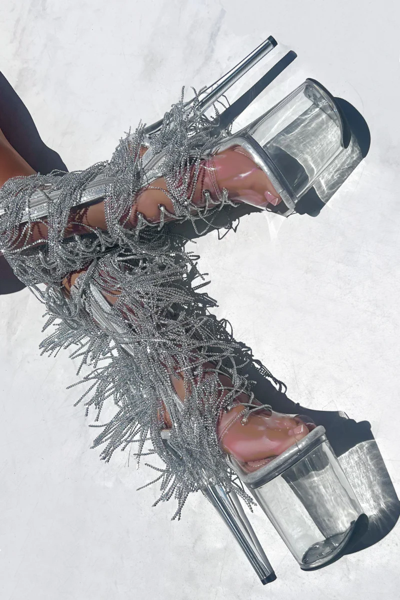 Hella Heels Chrome Cowgirl OHOT 8inch Boots - Clear - Image 3