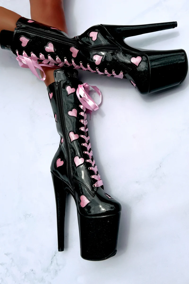 Hella Heels Cupids Chokehold Ribbon 8inch Boots - Black - Image 2