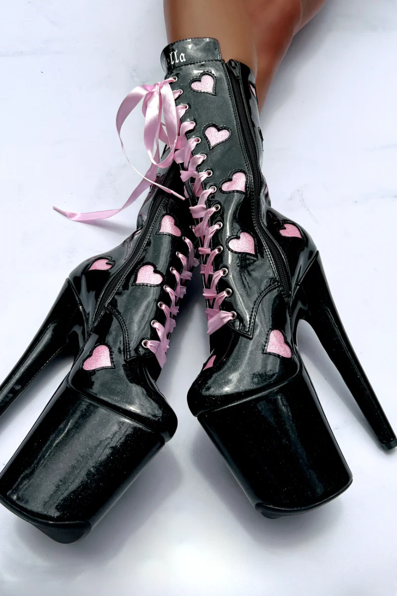 Hella Heels Cupids Chokehold Ribbon 8inch Boots - Black - Image 4