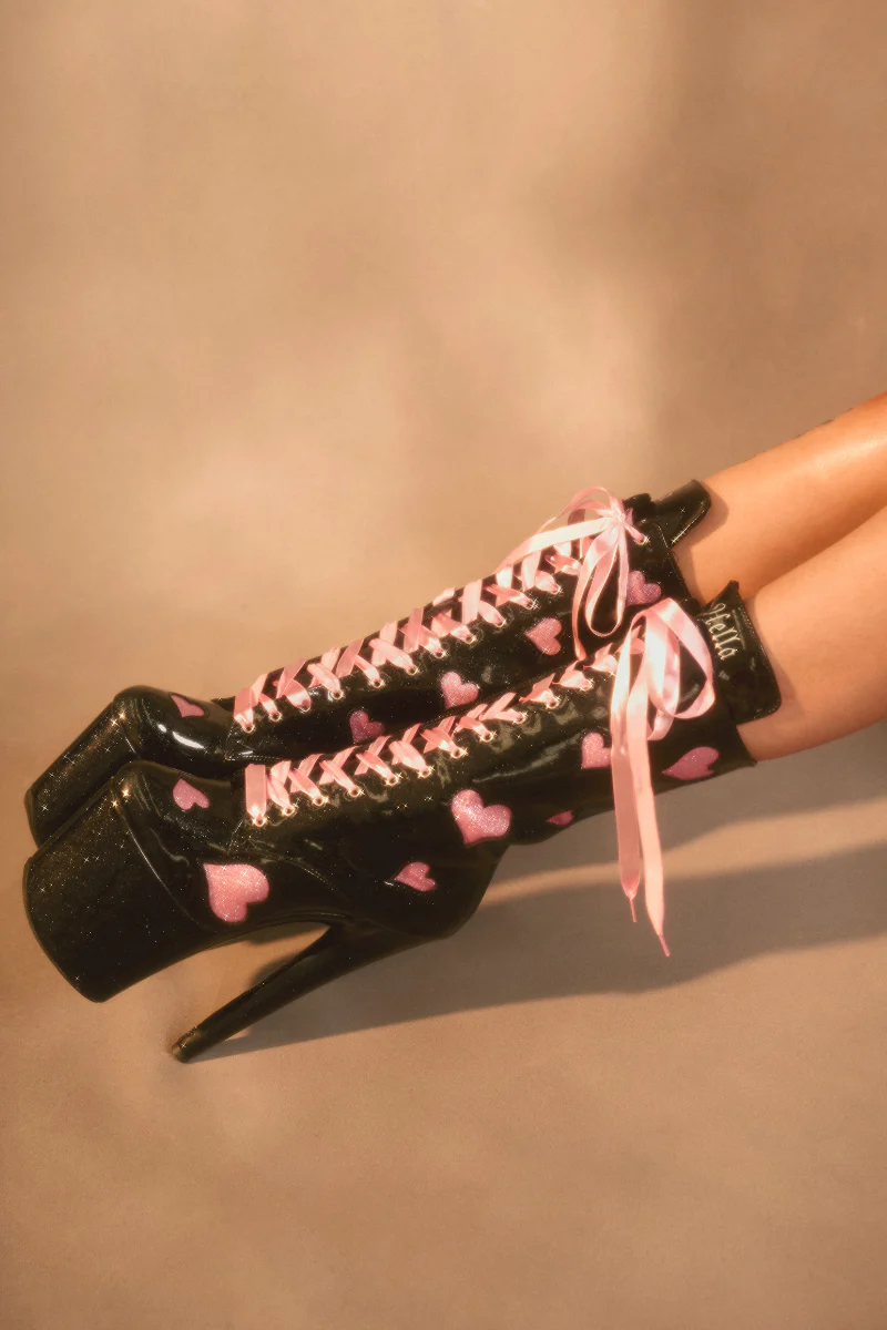 Hella Heels Cupids Chokehold Ribbon 8inch Boots - Black - Image 6