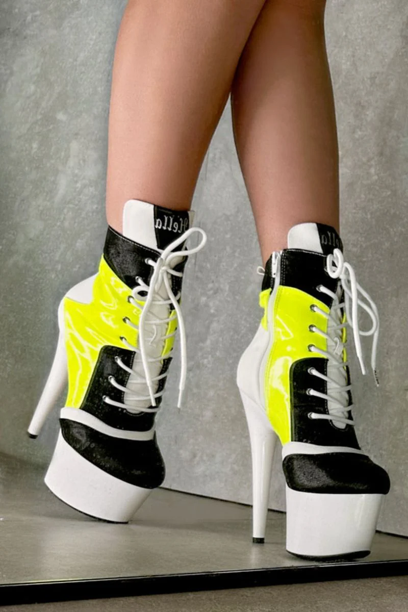 Hella Heels EmpireKicks 7inch Ankle Boots - Atomic Neon Yellow - Image 2
