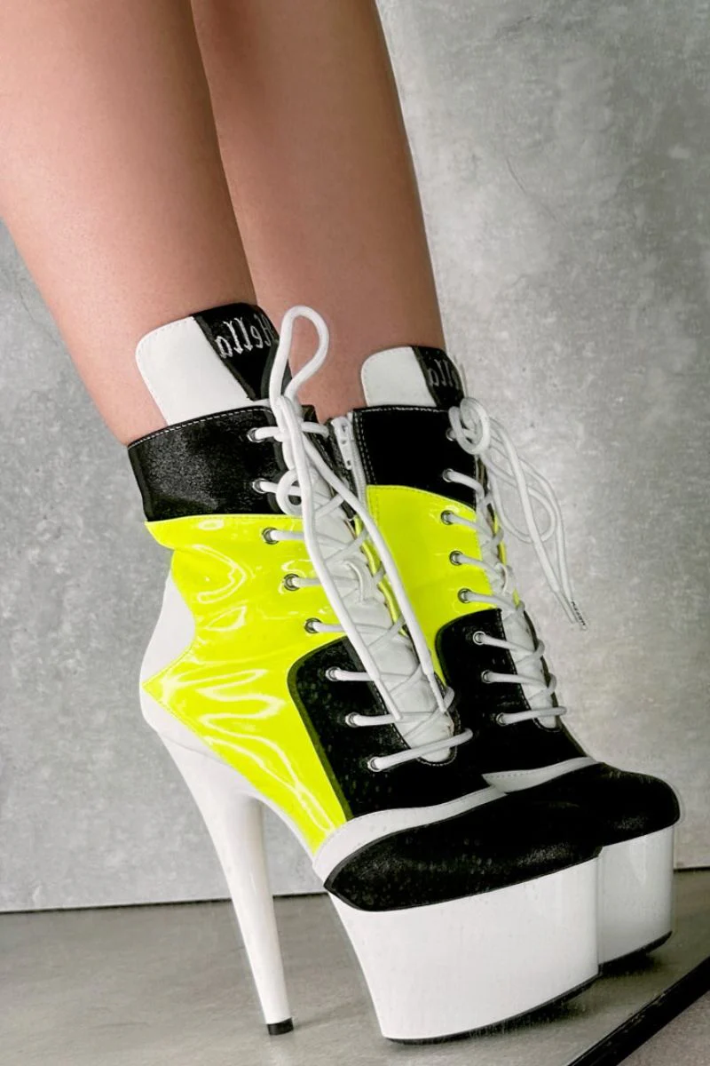 Hella Heels EmpireKicks 7inch Ankle Boots - Atomic Neon Yellow - Image 4