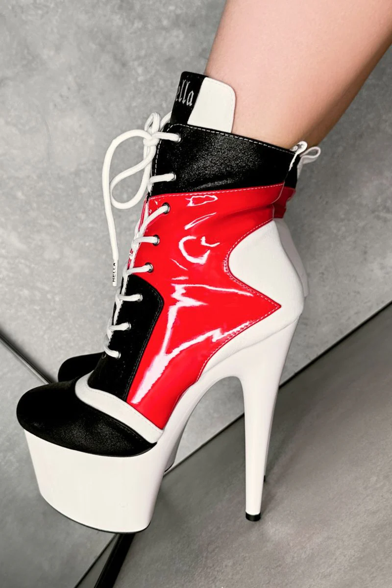 Hella Heels EmpireKicks 7inch Ankle Boots - Atomic Red - Image 4