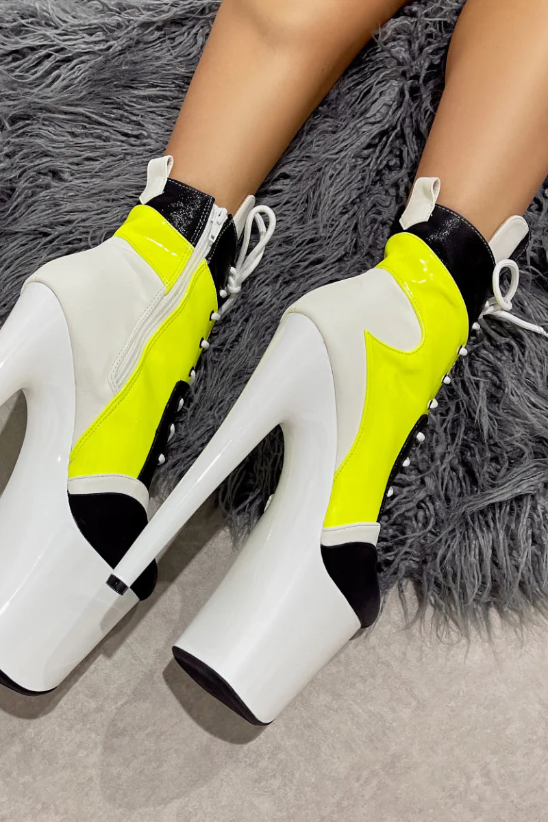 Hella Heels EmpireKicks 8inch Ankle Boots - Atomic Neon Yellow - Image 3